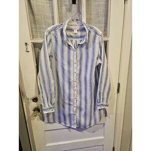 St. Tropez West 100% Linen Blue & White Striped‎ Top